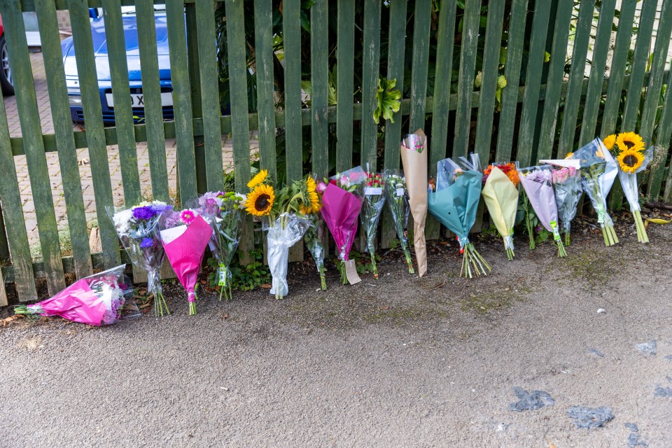 Flower bouquets left at the scene