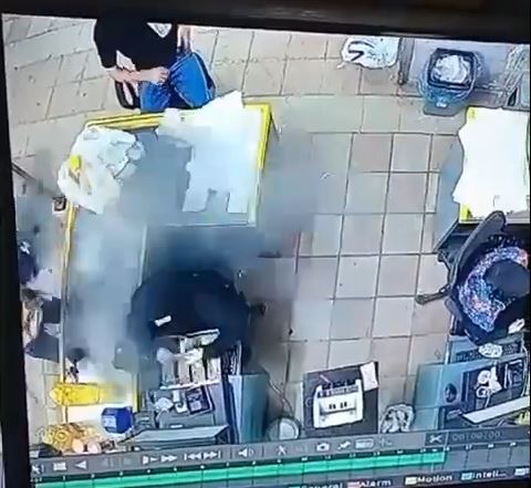 One of the rigged pagers exploding in a shop in Lebanon on Tuesday