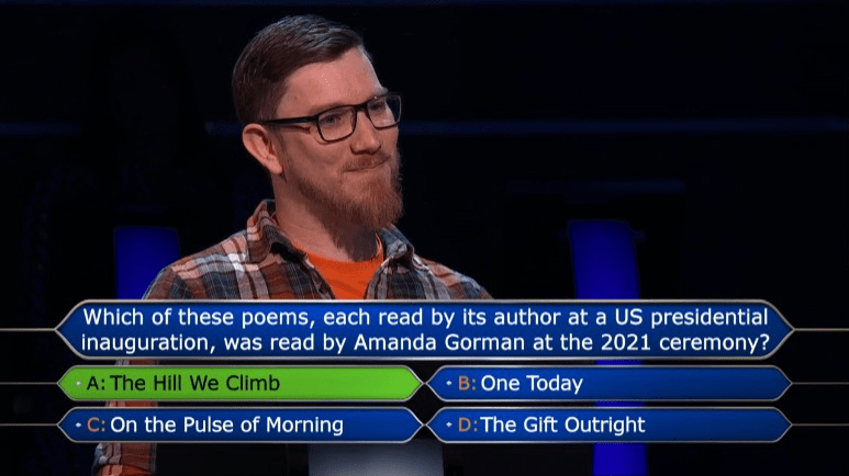 a man stands in front of a question about a presidential inauguration