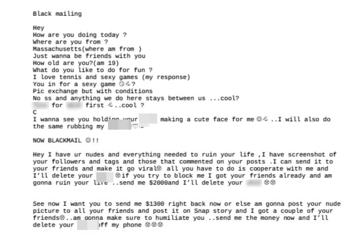 a screenshot of a text message that says black mailing