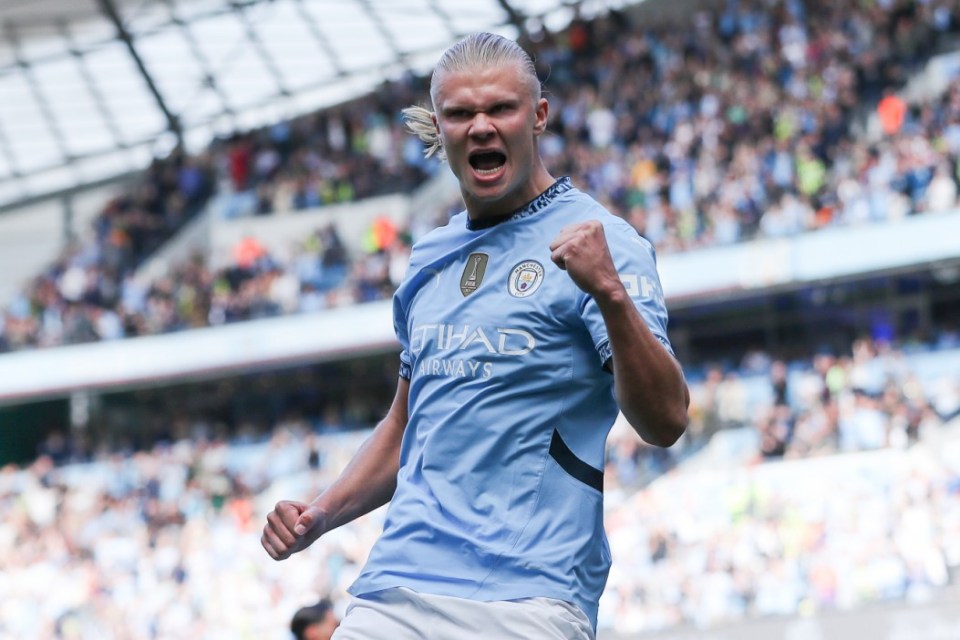 Erling Haaland of Manchester City celebrating a goal.