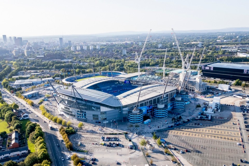 Manchester, England - September 18: gernal view outside the stadium prior to the UEFA Champions League 2024/25 League Phase MD1 match between Manchester City and FC Internazionale Milano at Etihad Stadium on September 18, 2024 in Manchester, England. (Photo by Ryan Crockett/DeFodi Images via Getty Images)