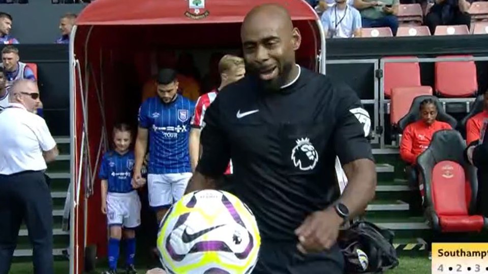 Ref Sam Allison had fans in stitches as he greeted the ball before a game