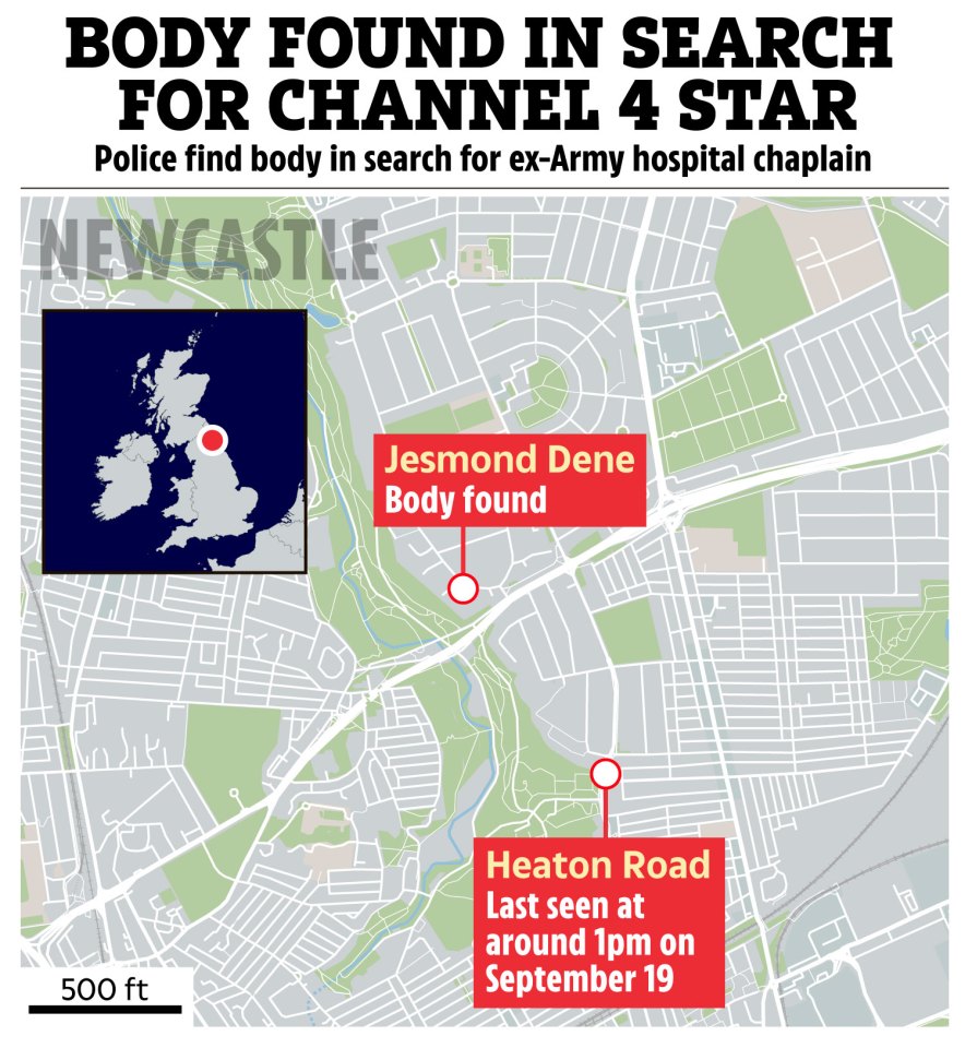 a map showing the location of a body found in search for channel 4 star