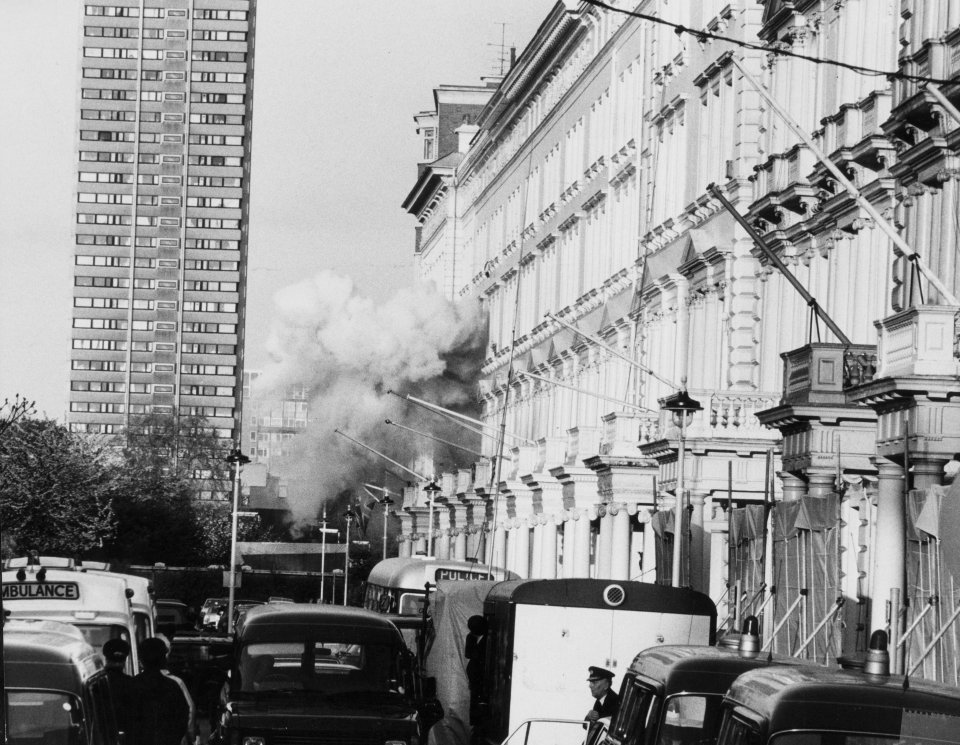 An explosion at the Iranian Embassy in London during the siege in 1980