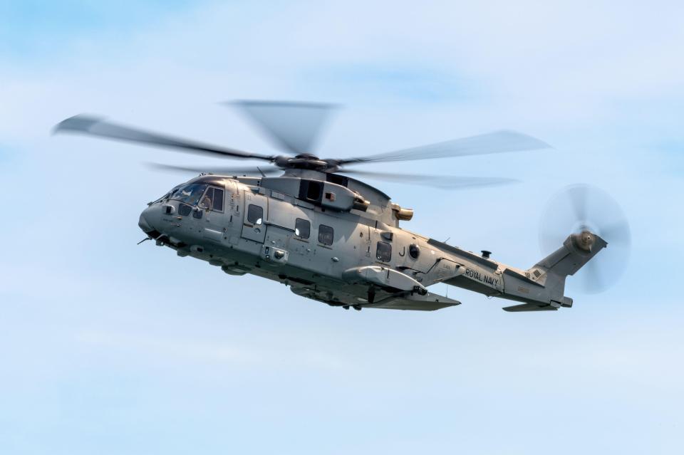 A Royal Navy Merlin helicopter