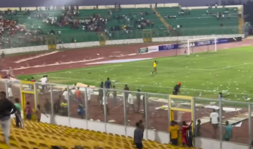 The Ghana players had to take refuge in the dressing room