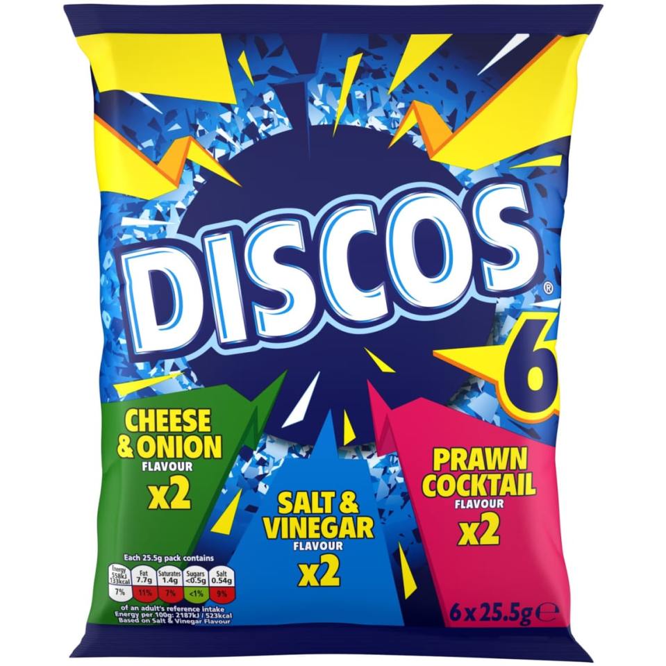 a bag of discos chips with cheese and onion flavors