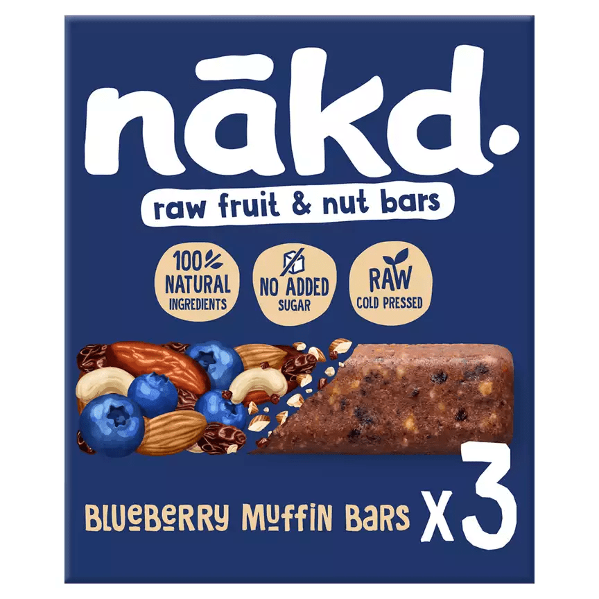 a box of nakd blueberry muffin bars x3