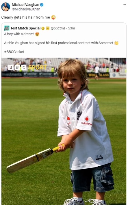 Michael Vaughan teased his son after he signed his first professional contract