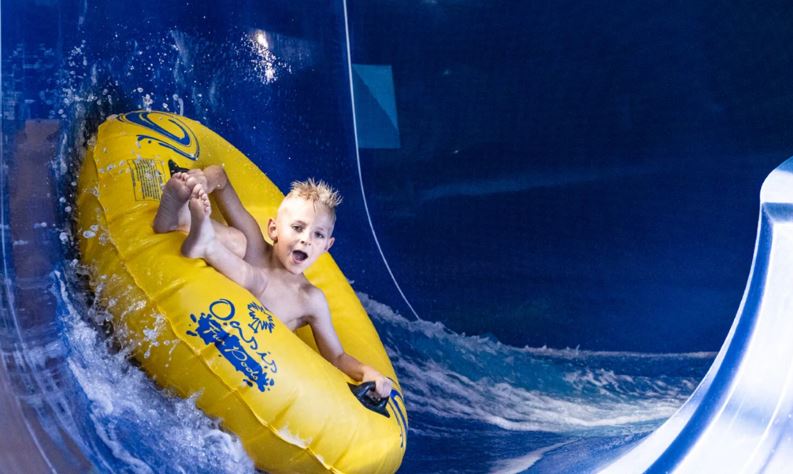 There are water flume rides at the Hendra Holiday Park