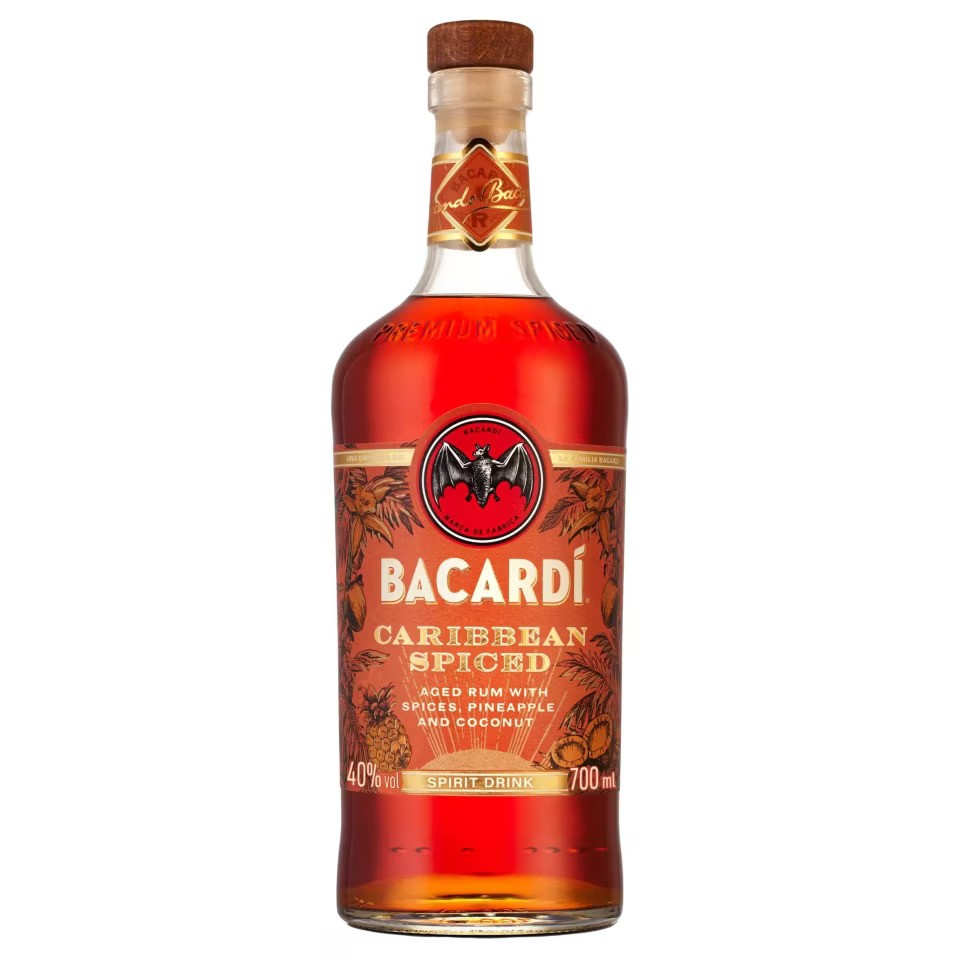 a bottle of bacardi caribbean spiced rum