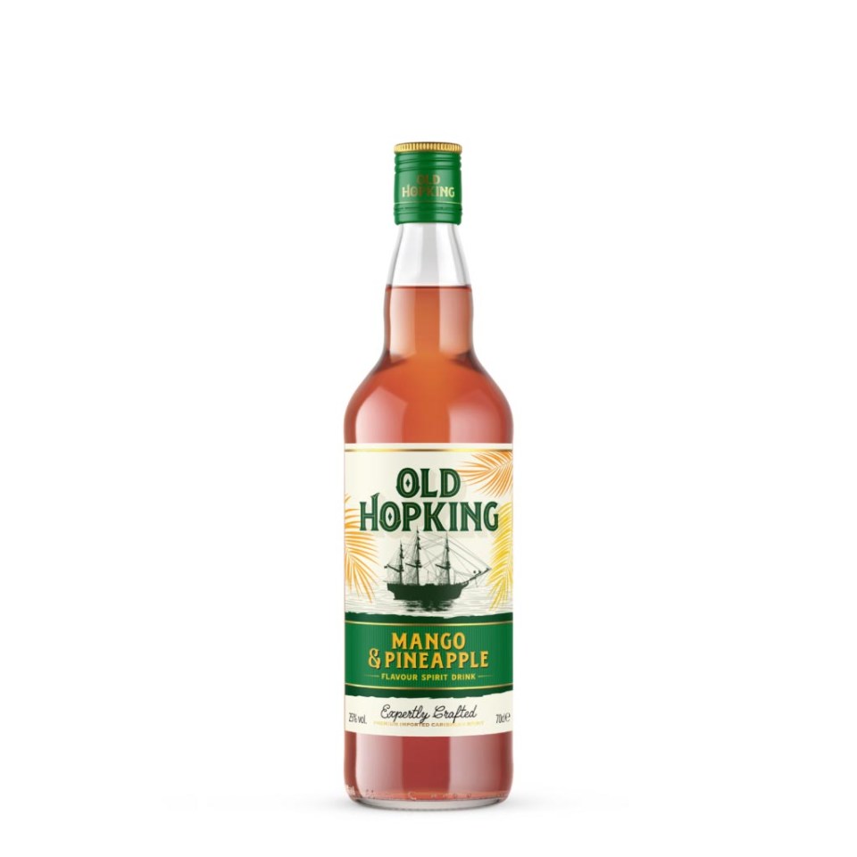 a bottle of old hopking mango pineapple flavour spirit drink