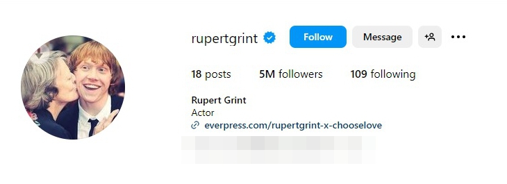 a screenshot of rupert grint 's instagram page