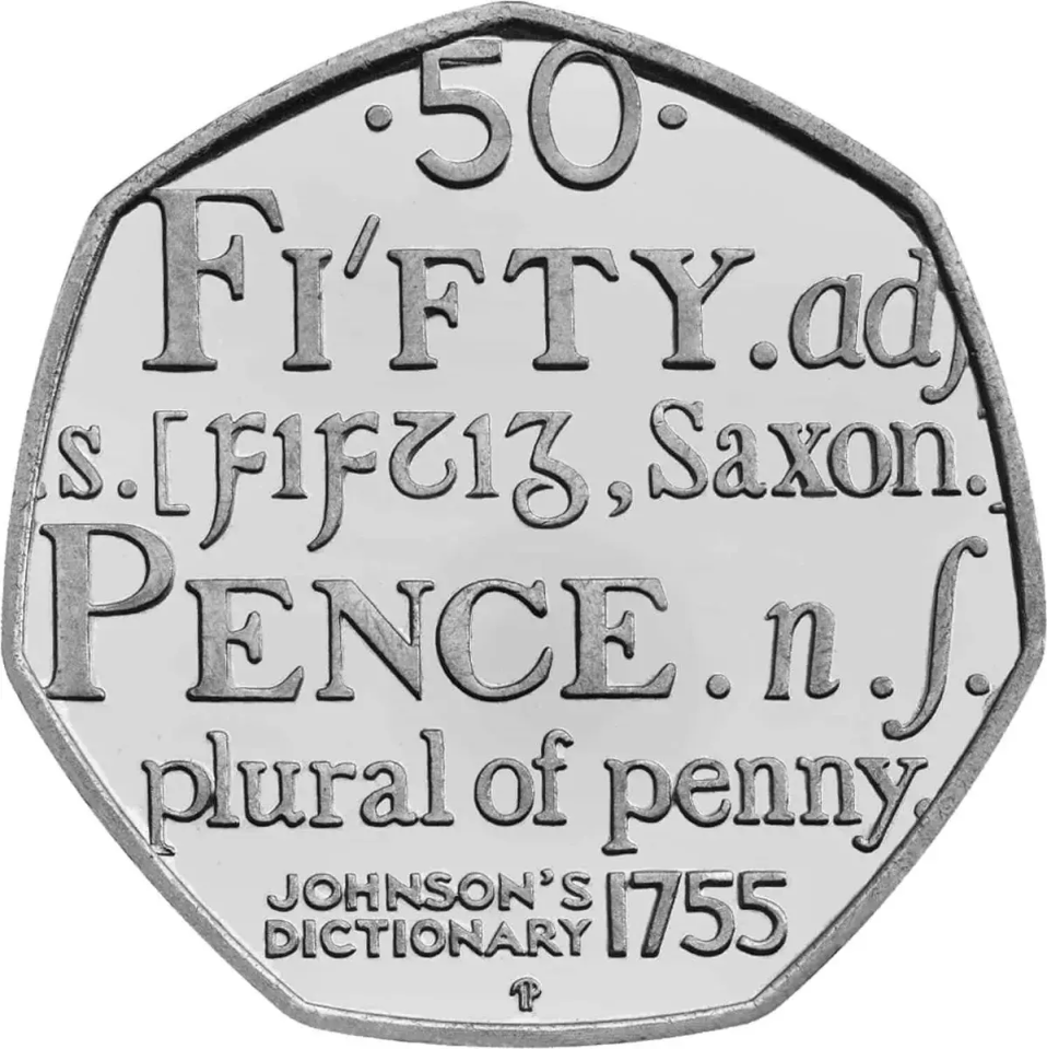 a rare 50 pence coin from samuel johnson 's dictionary