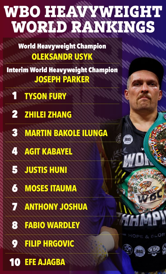 a poster showing the wbo heavyweight world rankings