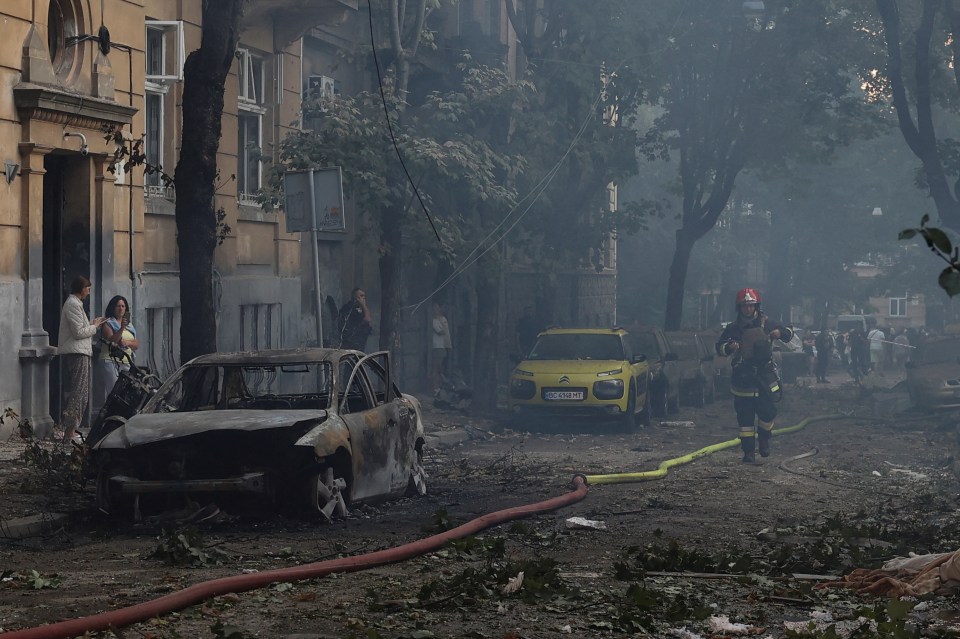 Vehicles parked along the city's roads were burned to the ground