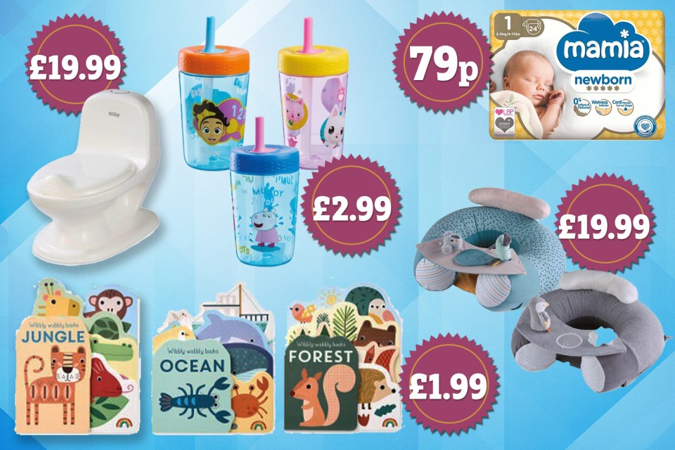 a selection of baby items including a book called ocean