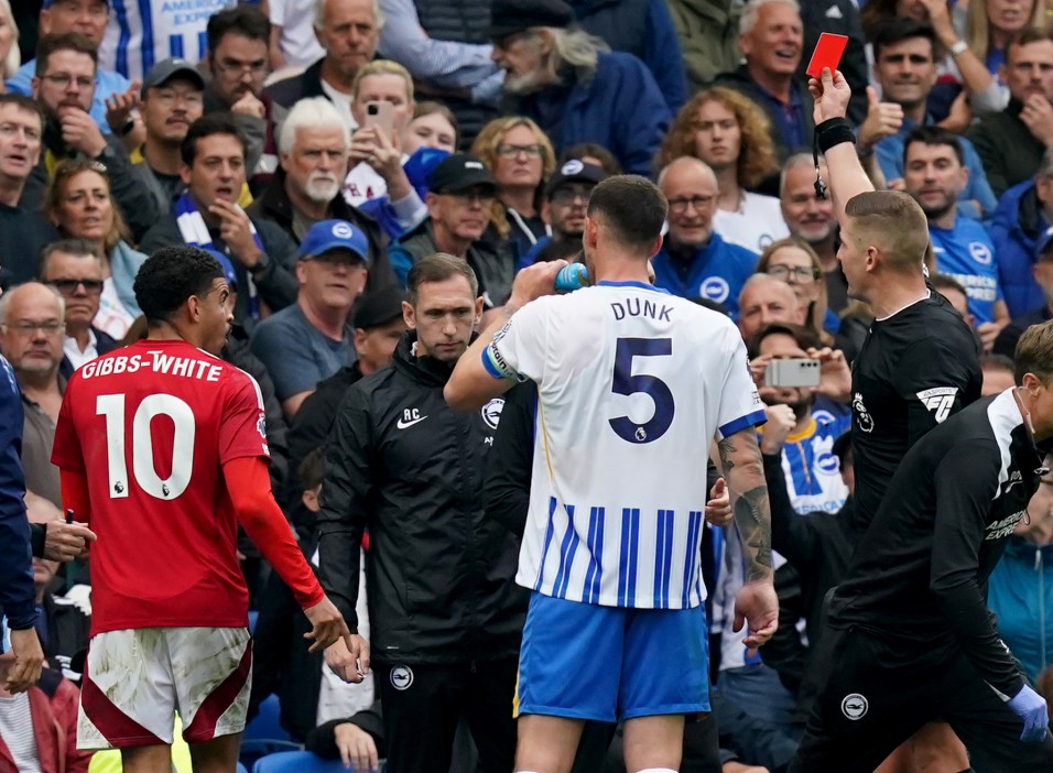 Morgan Gibbs-White was handed a second yellow for a nasty challenge on Pedro