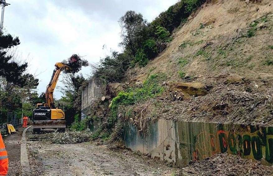 Several months on, the road remains inaccessible but ground investigation works have begun