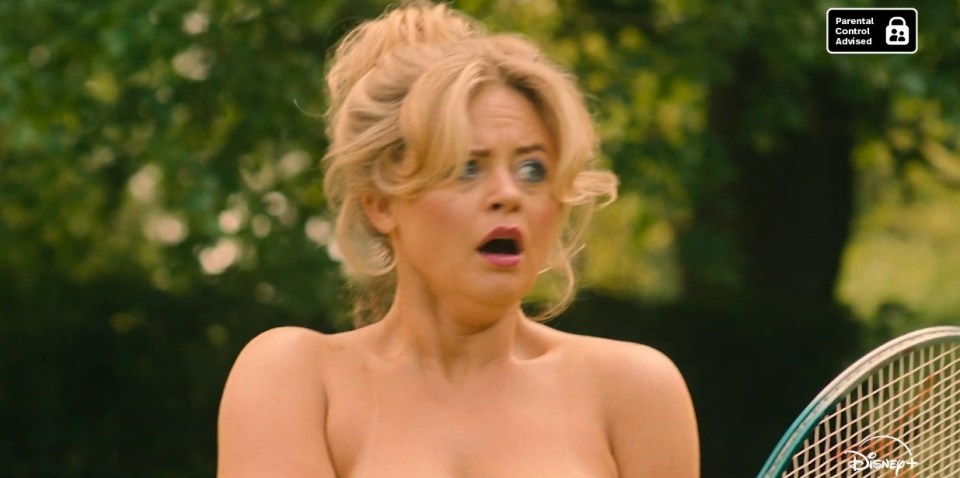 Emily Atack goes topless for Disney+'s Rivals