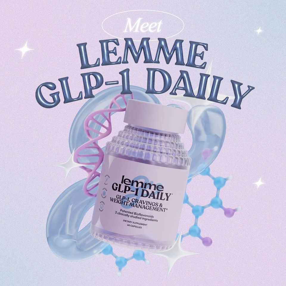 a bottle of lemme glp-1 daily sits on a purple background