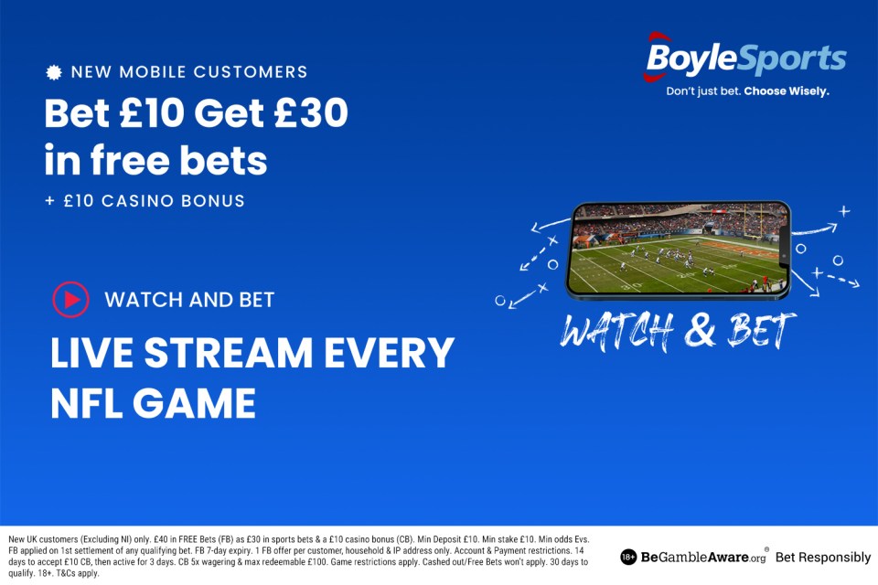 NFL offer: Get £30 in free bets and £10 casino bonus, plus live stream EVERY game