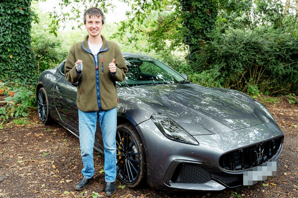 Asda worker Jasper Hemsworth with the £160k Maserati he won