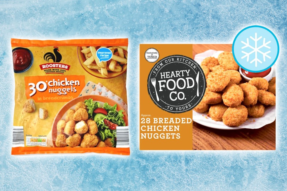 Aldi chicken nuggets, pictured left, contain more chicken than Tesco's