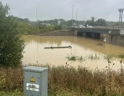 The A421, a major link road to the M1, has been left under feet of water