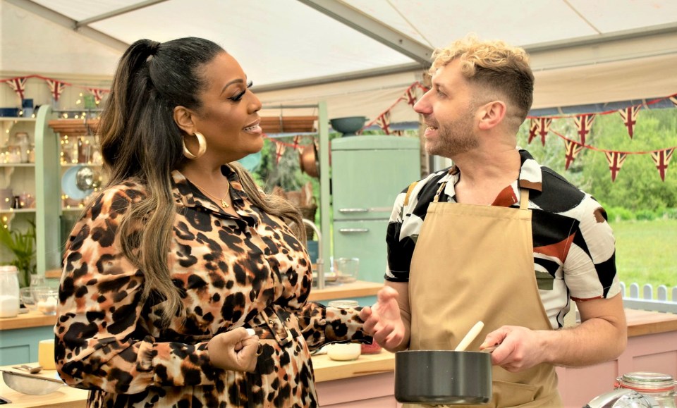 John Mincher on Bake Off with host Alison Hammond last week