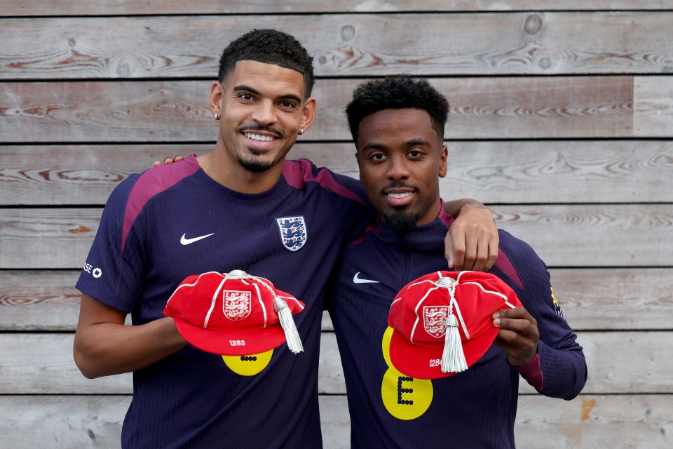 Morgan Gibbs-White and Angel Gomes with their legacy caps