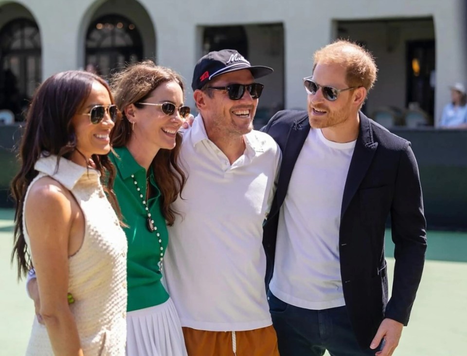 Meghan Markle, Kelly McKee Zajfen, her husband Julian and Prince Harry at the George Zajfen Tennis Tournament in LA