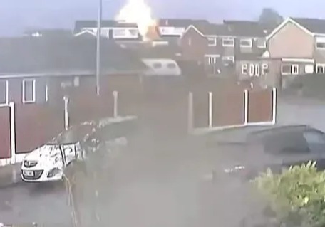 A security camera captured the moment lightning appeared to strike a home in Stoke