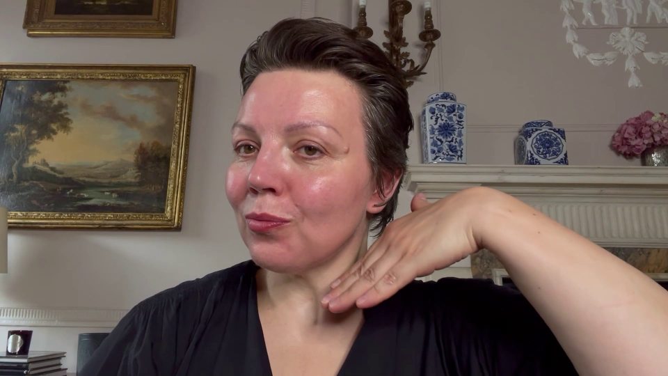 The expert after using her own 90-second pe-puff facial massage routine