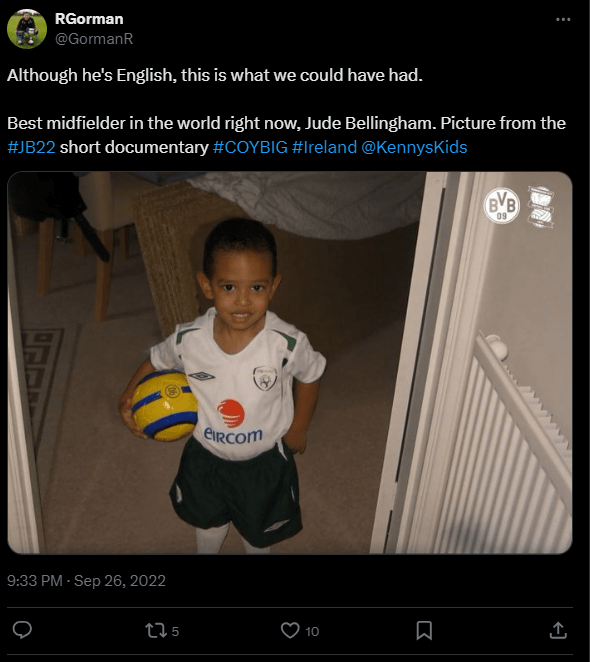 Jude Bellingham wearing an Ireland top as a toddler