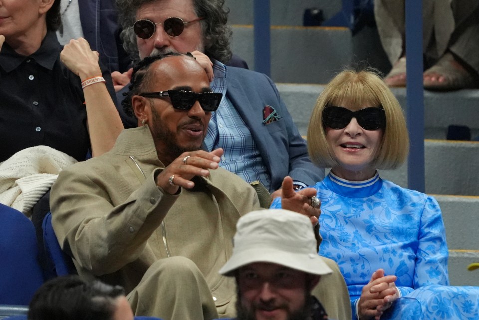 Anna Wintour serves up some fashion advice for Lewis Hamilton as they watch the tennis together