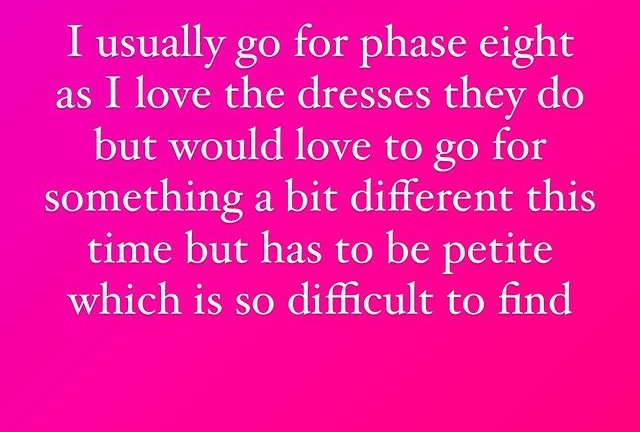 a pink background with white text that says i usually go for phase eight as i love the dresses they do