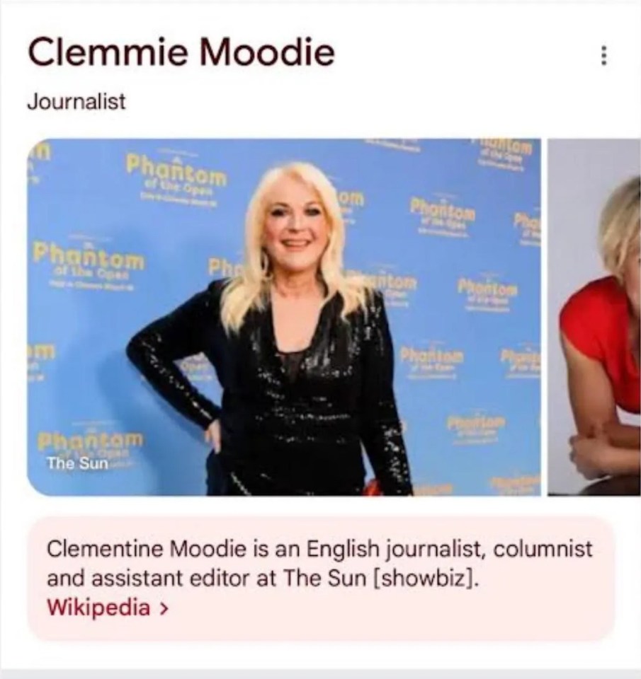 a screenshot of a google search for clemmie moodie