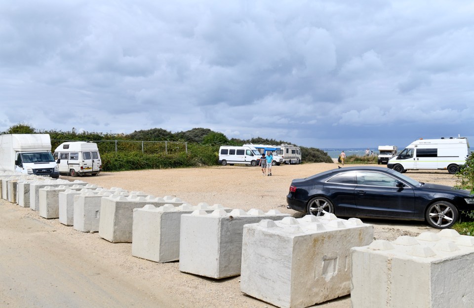 The travellers were blocked in with concrete bollards by car park owner Malcolm Thorpe