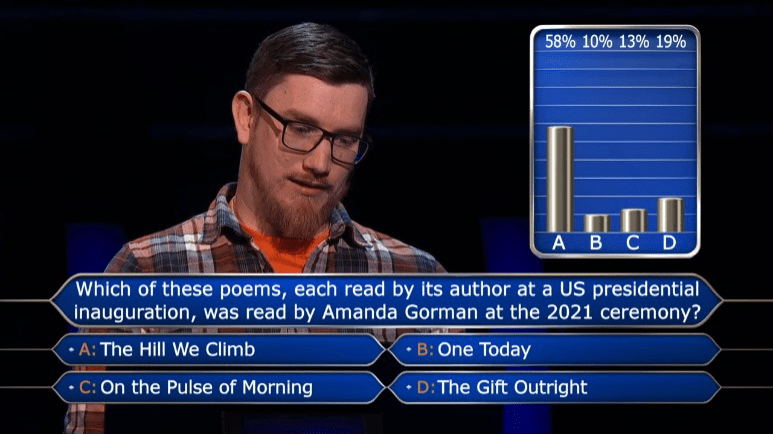 a man is playing a game on which of these poems each read by its author at a us presidential inauguration