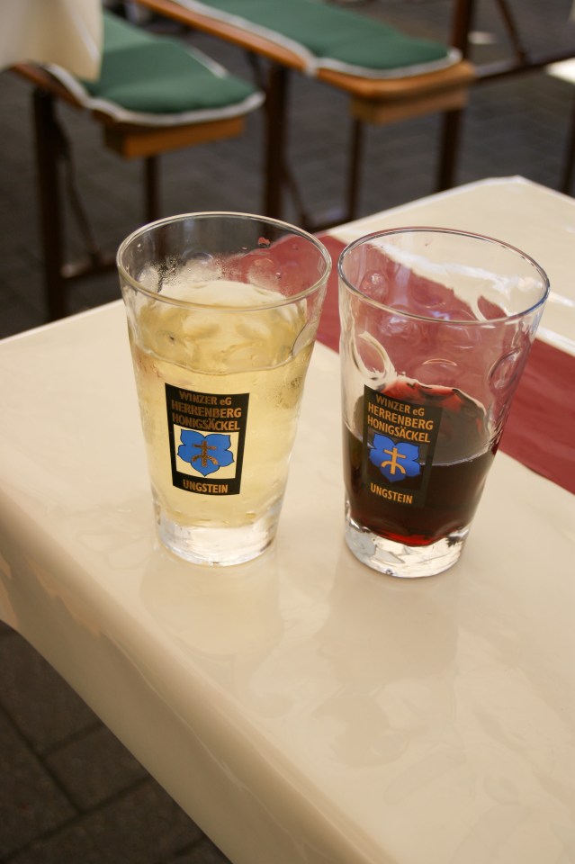 Wine is served in pint glasses