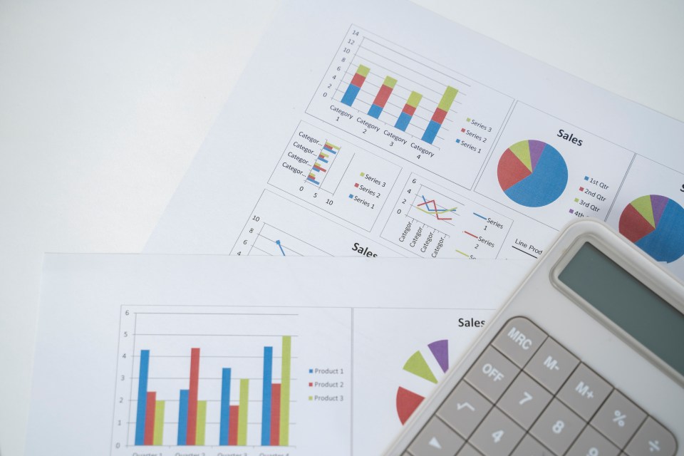 a calculator sits on top of a sheet of graphs and charts