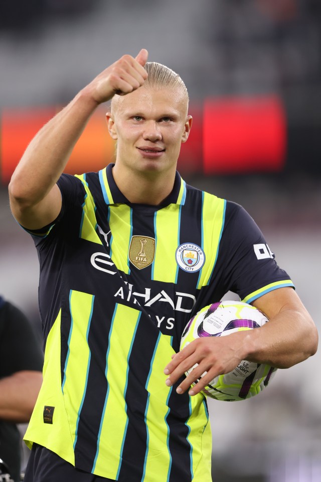 Erling Haaland with the matchball after his hat-trick at West Ham