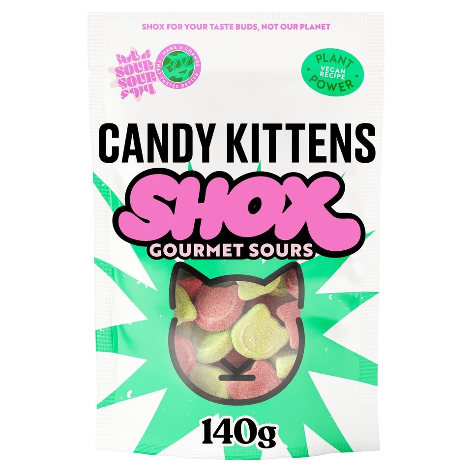 a bag of candy kittens shox gourmet sours