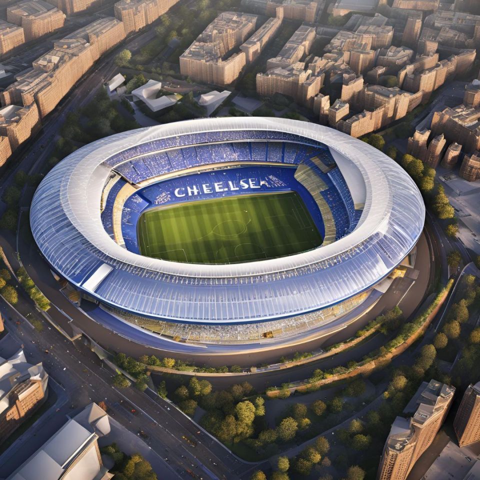 an aerial view of the chelsea soccer stadium