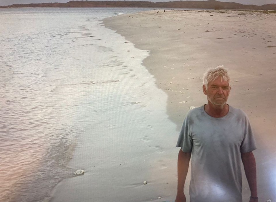 a man in a grey shirt stands on a beach