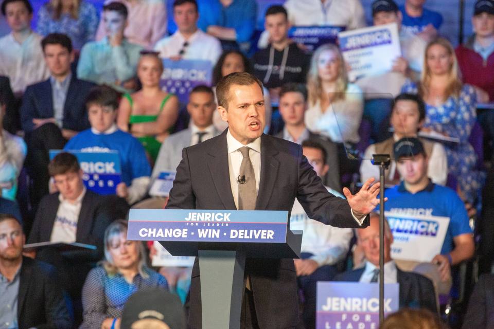 Tory leadership hopeful Robert Jenrick speaks to party activists