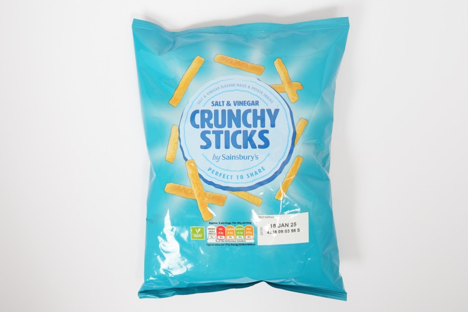 a bag of salt and vinegar crunchy sticks by sainsbury 's