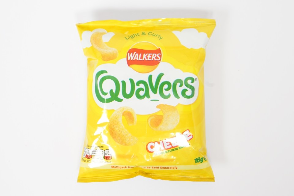 a yellow bag of walkers quavers cheese chips